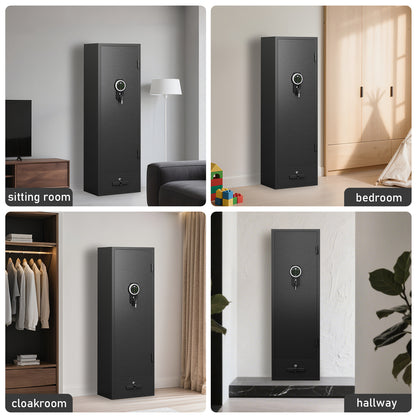 Omethey GKM-140D Gun Safe, 3-5 Gun Safe for Home Pistol, Quick Access Long Gun Safe with LED Light，Adjustable Gun Rack and Removable Shelf