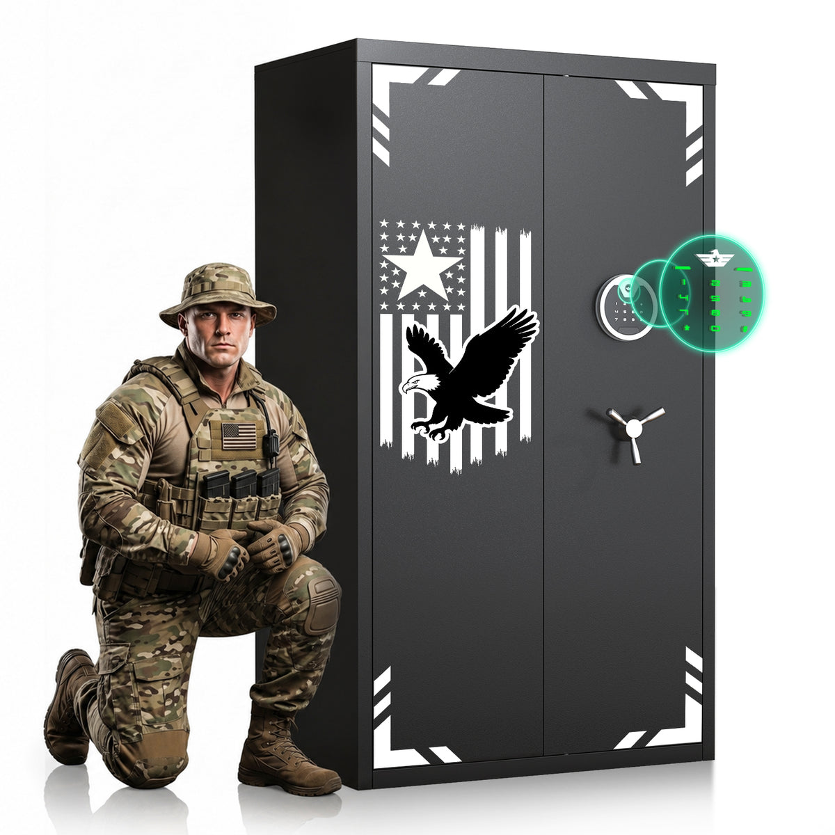 HK-AKG3-138ED 30-40 Gun Safe with Adjustable Shelves & Dual System Alarm, Large Unassembled Digital Lock Gun Cabinet with LCD Keypad & Graphic for Home Office