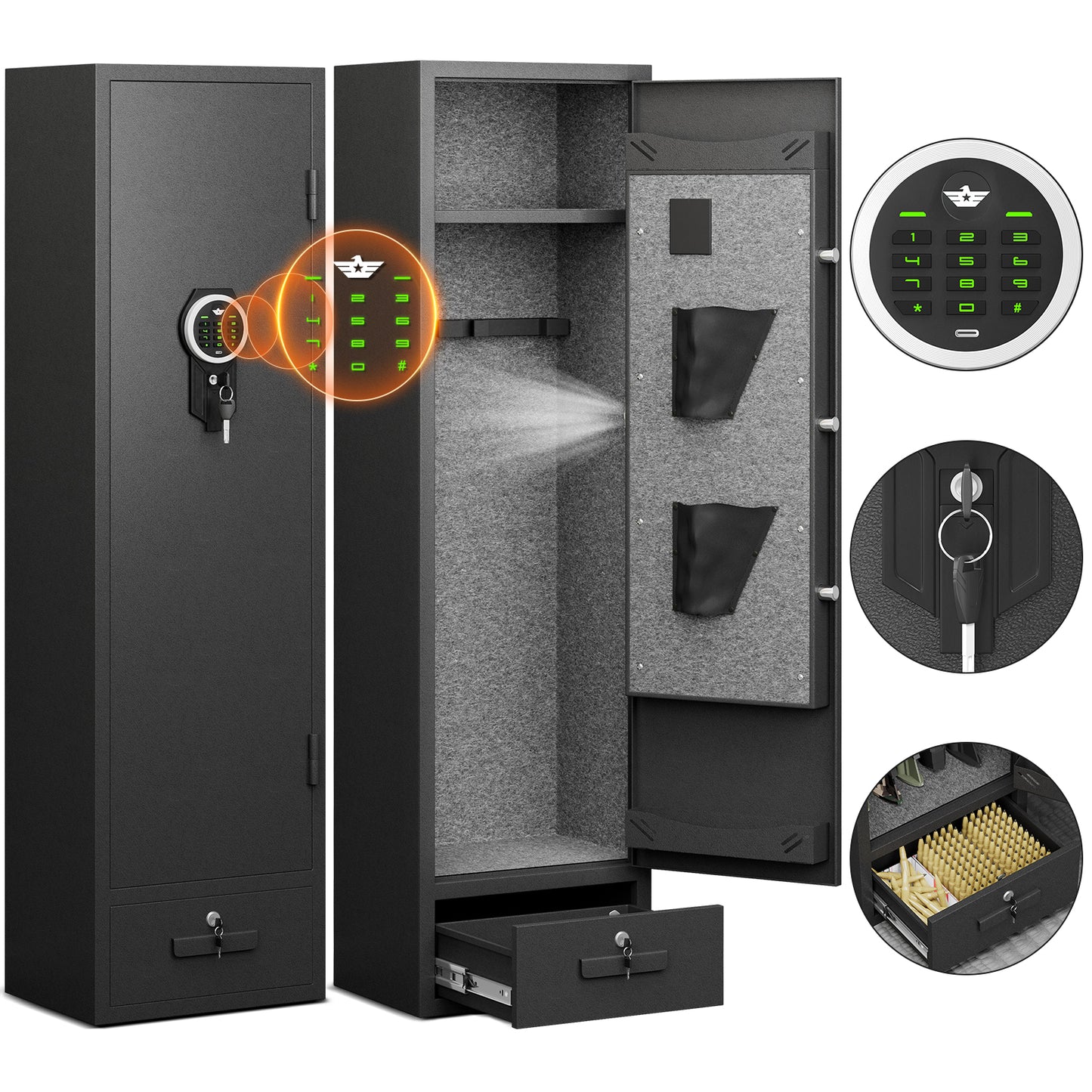 KAVEY-2411-4-5 Gun Safe Digital Rifle Safe with Drawer