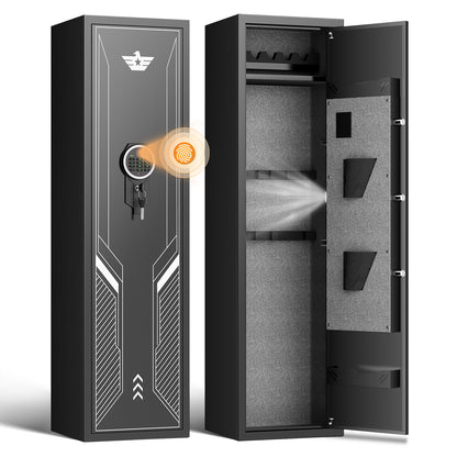 KAV-GKM-138W- 5-7 Gun Safe, Biometric Fingerprint Gun Safe for Pistols and Shotguns, Long Gun Cabinet with Adjustable Gun Rack, Removable Shelf and Pistol Bags