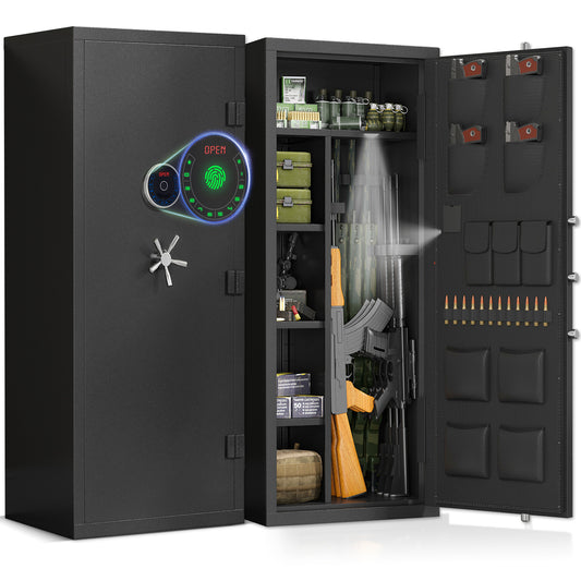 Riflewell-AKG5N-132W 12-18 Gun Safe, Biometric Fingerprint Gun Safes With Induction Light, Large Gun Cabinet With Adjustable Shelves & Handgun Pockets, for Secure Home Storage