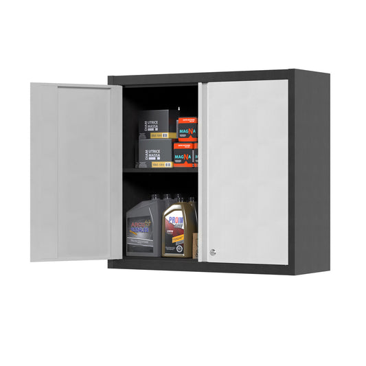 Metal Wall Cabinet, Garage Cabinets Wall Mounted, Locking Storage Cabinet with Adjustable Shelves, Wall Mount Steel Cabinet with Doors, Floating Cabinet for Home Office, Utility Room