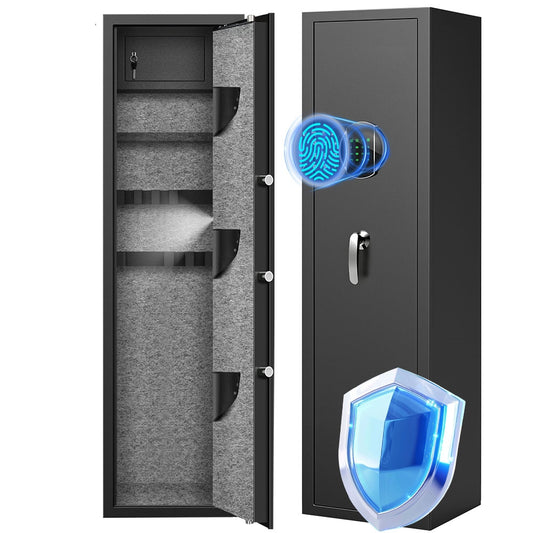 HK-G2Q-145W 5-8 Gun Safe with Fingerprint Lock and Dual Alarm , 57" Tall Large Cabinet with Inner Box and Removable Shelf No Assembly