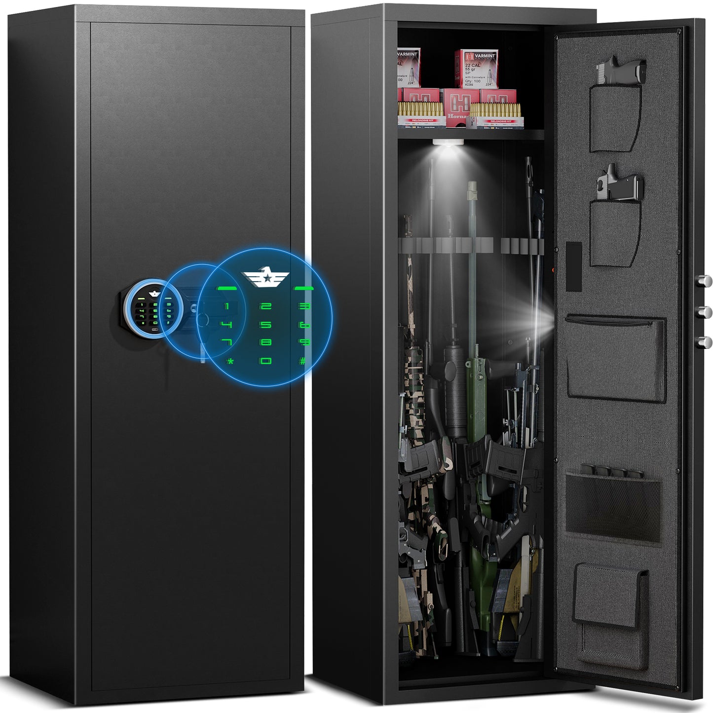 6-8 Rifle Gun Safe, Large Gun Safe with Digtal Keypad and Dual Alarm, Quick Access Gun Cabinet for Home Rifles and Pistols, Unassembled Gun Safe with Removable Shelves and Adjustable Racks