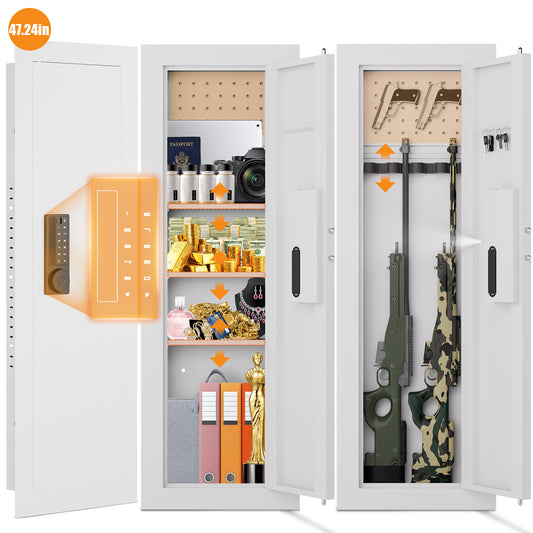KAV-K2V-120BD Kavey 47.24" Wall Safe, Digital Wall Gun Safe Between the Studs with Dual Alarm ＆ Mute Mode, Hidden Wall Safe with Adjustable Shelve, Magnetic Support & Key Hook