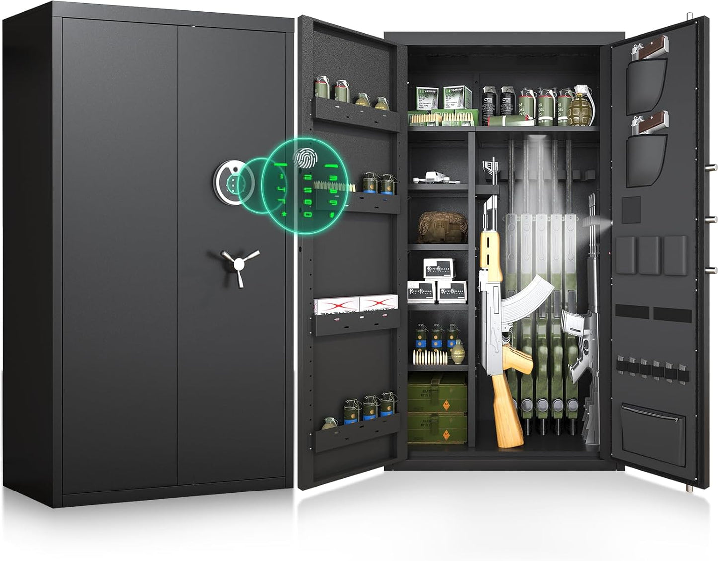 OME AKG3-132W 30-40 Large Gun Safe, Fingerprint Gun Safe for Gun Pistols with LCD Keypad & Gun Rack