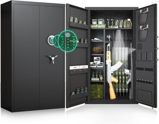 OME AKG3-132W 30-40 Large Gun Safe, Fingerprint Gun Safe for Gun Pistols with LCD Keypad & Gun Rack