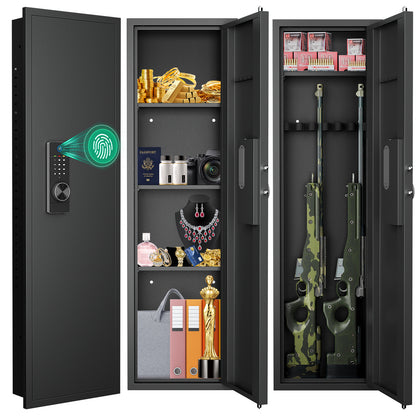 HK KW-135HW 53.15" Wall Safe Fingerprint Lock, Hidden Wall Safe with Dual Alarm & Mute Function, In Wall Safe with Removable Shelves and Magnetic Slot