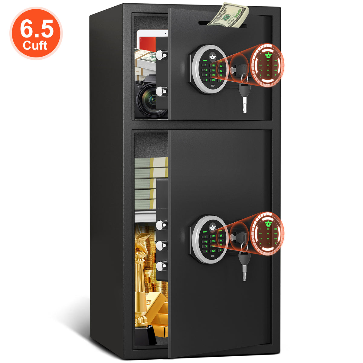 HK KM-75 Pacriond 6.5 Cub Large Safe Box with Deposit Slot & Dual Alarm System for Home Office, Digital Keypad Safes with Mute Function and LED Light for Money Valuables