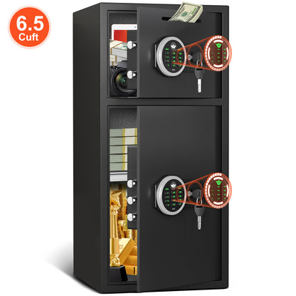 HK KM-75 Pacriond 6.5 Cub Large Safe Box with Deposit Slot & Dual Alarm System for Home Office, Digital Keypad Safes with Mute Function and LED Light for Money Valuables