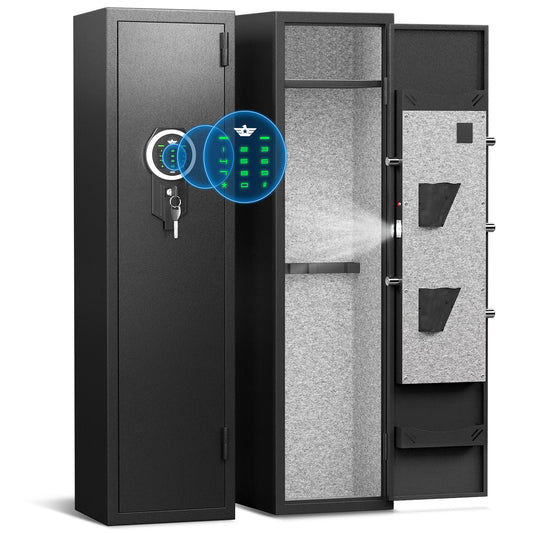 BM-GKL-120D 1-2 Gun Safe for Pistols, Quick Access Gun Safe with Silent Mode and Alarm System, Gun Cabinet with Removable Shelf and Adjustable Gun Slots
