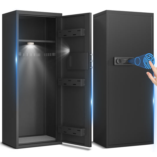 Riflewell 10-12 Biometric Fingerprint Gun Safe,Unassembled Gun Safes with Dual Alarm and Mute Function for Home Shotguns,Easy Assembly Gun Cabinet with LED Light, Adjustable Gun Racks and Shelf