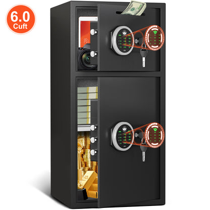 HK KM-65 Pacriond 6.0 Cuft Double Door Safe Box with Digital Keypad and Dual Alarm System for Money and Valuables, Large Security Cabinet with LED Light and Mute Function for Home Office