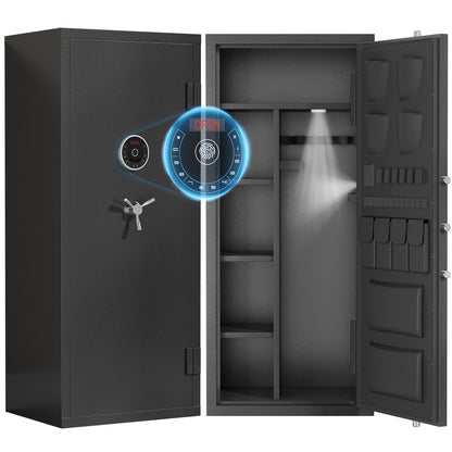 HK AKG5N-132W Pacriond 15-20 Unassembled Biometric Gun Safes for Shotguns with Removable Shelf & Magnetic Gun Rack, Large Gun Cabinet with Dual Alarm and Mute Function