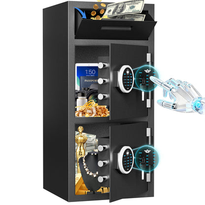 HK-KMT-75 6.5 Cub Large Safe Box with Drop Slot & Digital Keypad for Valuables, Home Cabinet with Dual Alarm & Mute Function for Home, Office