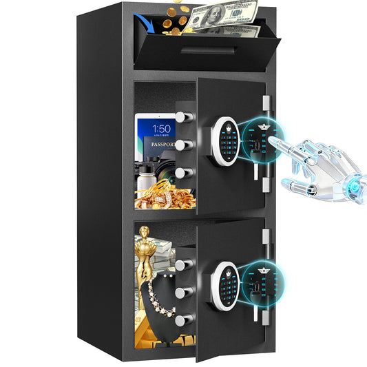 HK-KMT-75 6.5 Cub Large Safe Box with Drop Slot & Digital Keypad for Valuables, Home Cabinet with Dual Alarm & Mute Function for Home, Office