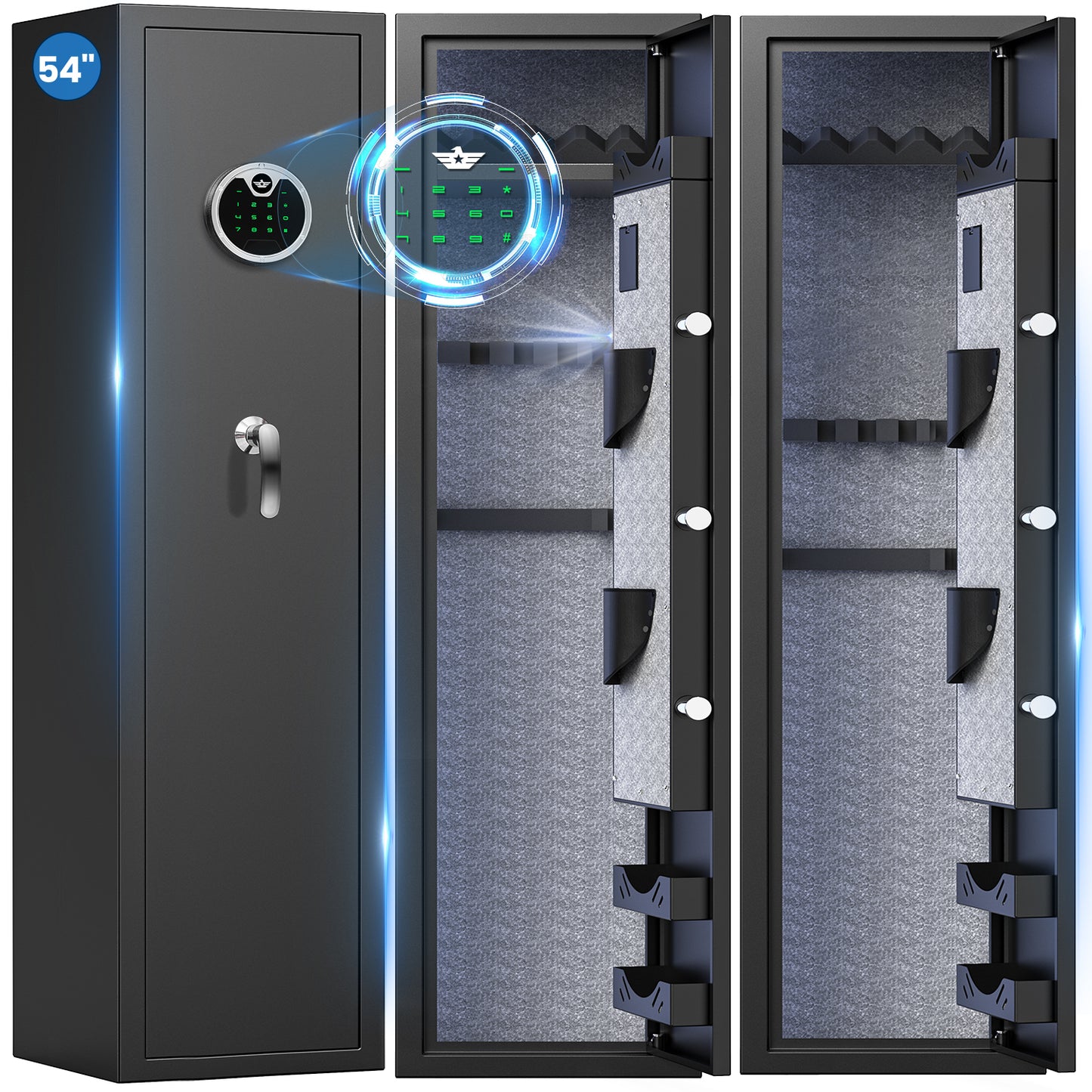 HK G3Q-138W  4-5 Gun Safe, 54'' Biometric Gun Safe with Touchscreen Keypad and Removable Shelf, Quick Access Gun Cabinet with Dual Alarm and Mute Mode for Pistols