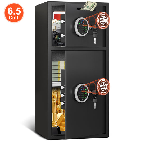 HK KM-75W Pacriond 6.5 Cuft Fingerprint Safe Box with Deposit Slot & Dual Alarm System for Valuables, Large Fireproof Safe for Home, Office