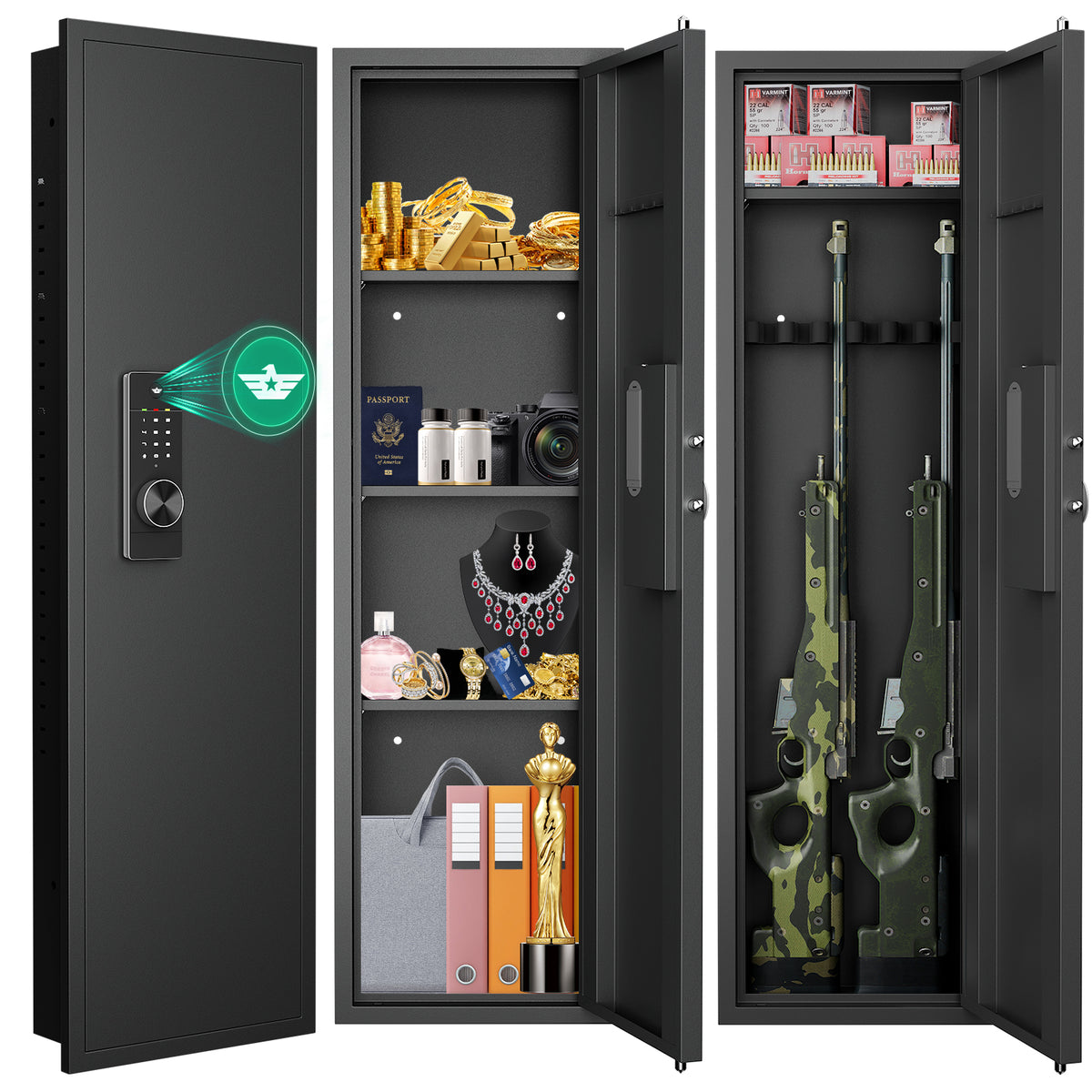HK KW-135HD 53.15" Wall Safe Digital Lock, Hidden Wall Safe with Dual Alarm & Mute Function, In Wall Safe with Removable Shelves and Magnetic Slot