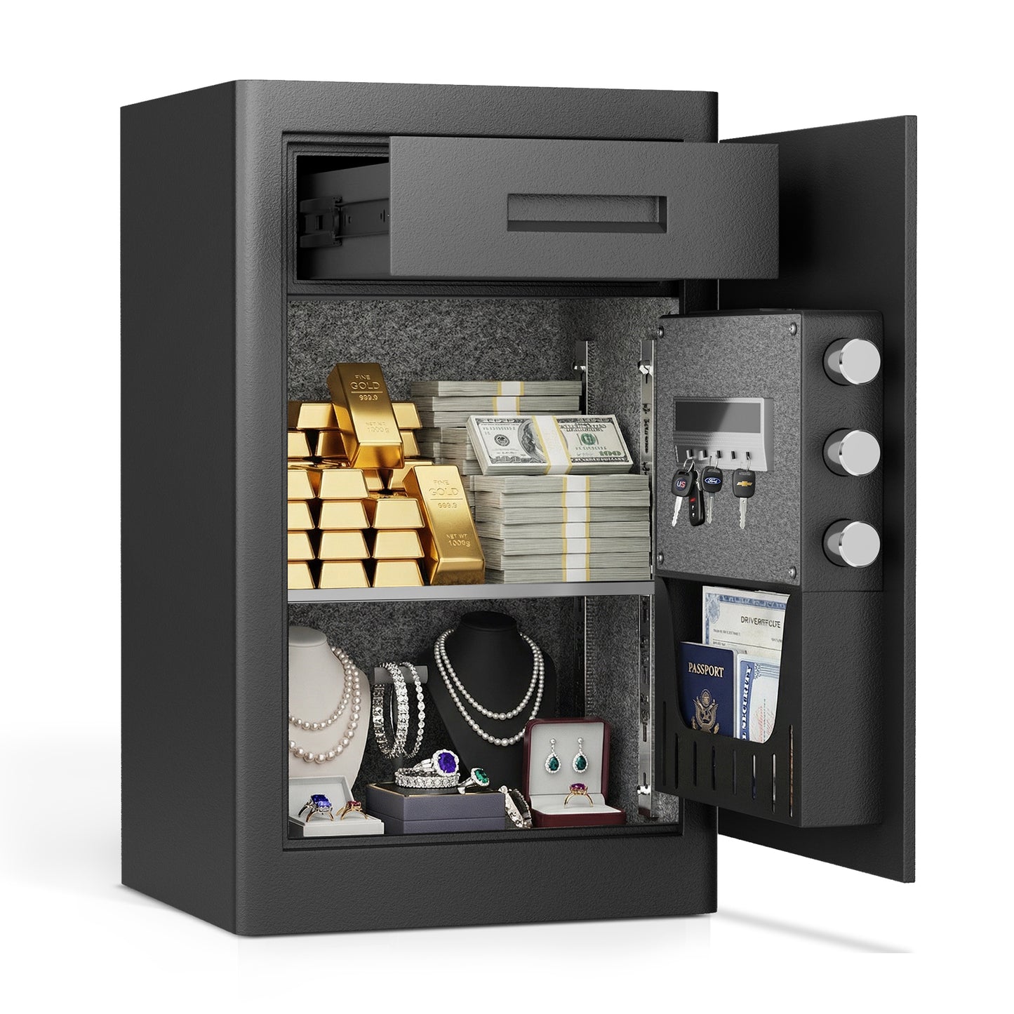 OME K1C-65D 6.0 Cub Digital Safe with Slide Drawer, Home Safe with Adjustable & Removable Shelf, Money Safe with Touchscreen Pad & Dual Alarm, Extra Large Safe for Jewelry Cash Pistol Documents