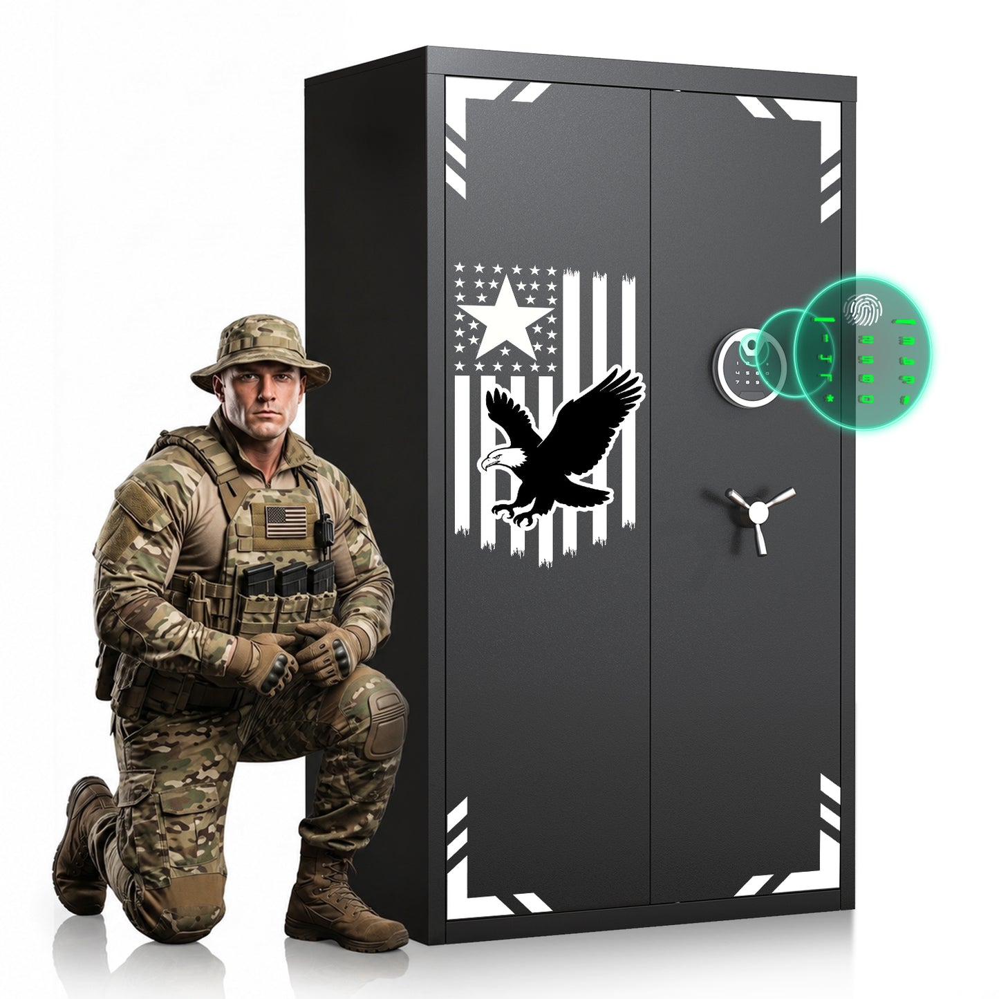 HK-AKG3-138EW 30-40 Gun Safe with Adjustable Shelves & Dual System Alarm, Large Unassembled Fingerprint Lock Gun Cabinet with LCD Keypad & Graphic for Home Office