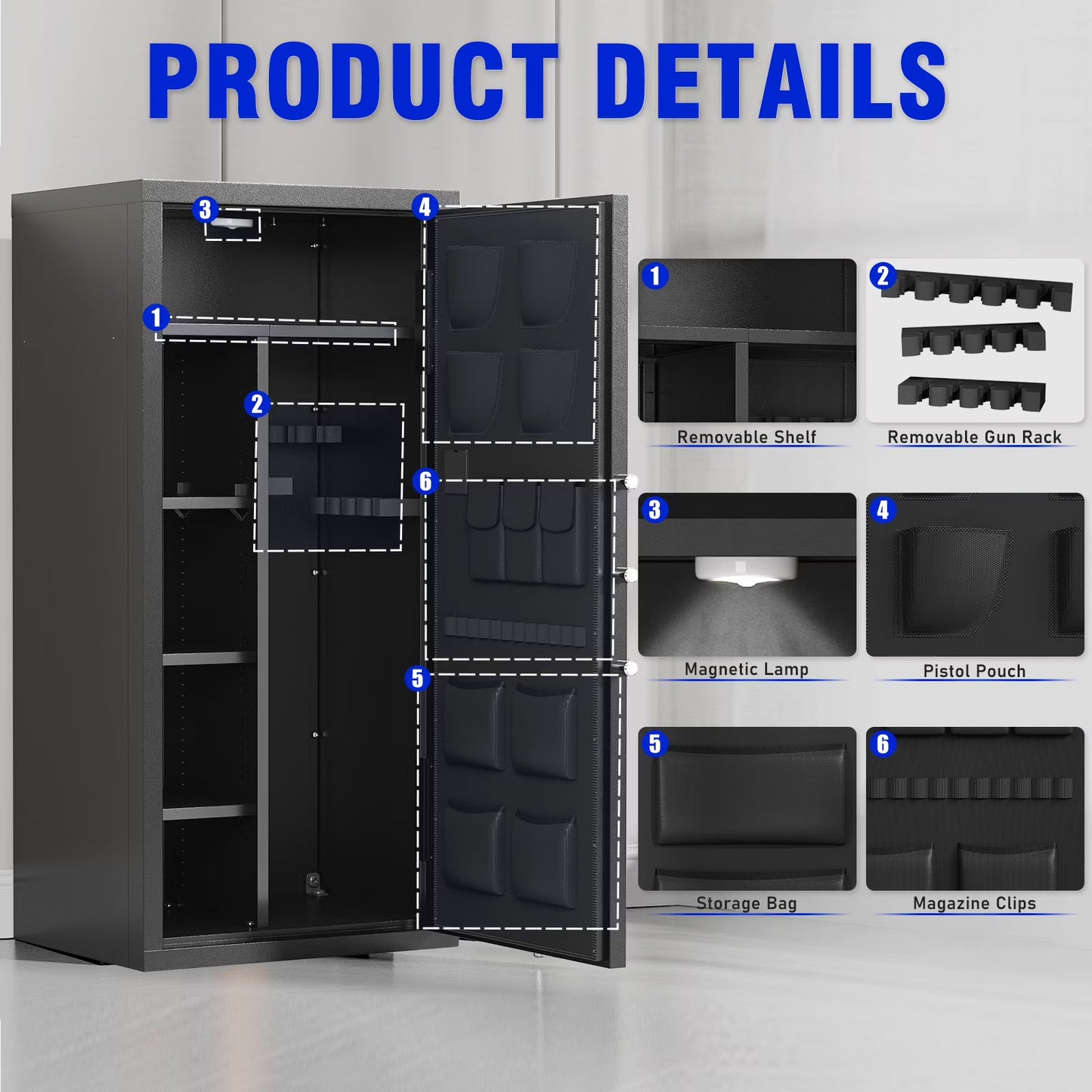SDI-AKG5N-132D, 15-20 Gun Safe, Large Shotgun Safe with Pistol Bag, Gun Cabinet with Adjustable Shelf & Gun Rack, Digital Gun Safe with Backlit Keypad & LED Light(Unassembled)