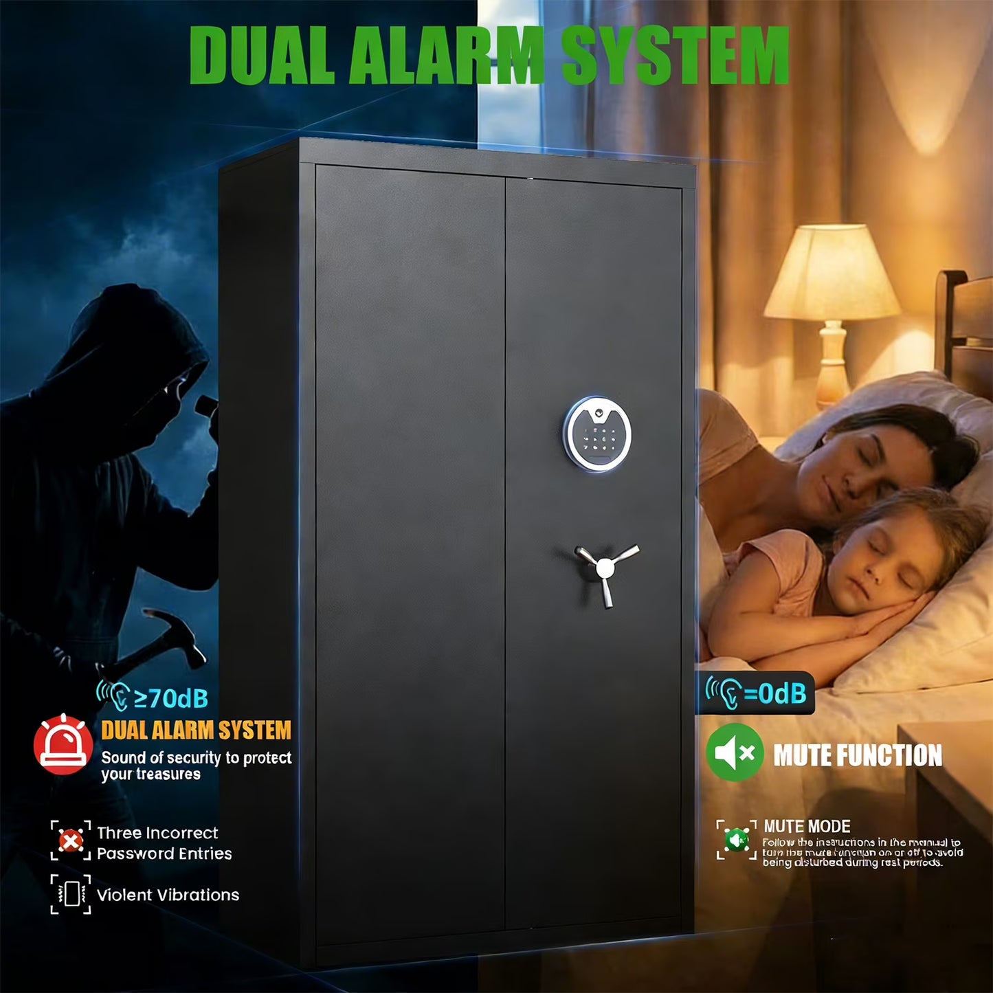 SDI-AKG3-138D, 20-25 Large Heavy-Duty Gun Safe & Home Security Cabinet,Unassembled Gun Safe with Adjustable Shelf & Gun Rack, Gun Safe for Home and Shotgun, Gun Cabinet with Mute Function & Dual Alarm