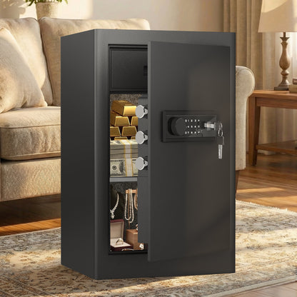 OME K1C-65D 6.0 Cub Digital Safe with Slide Drawer, Home Safe with Adjustable & Removable Shelf, Money Safe with Touchscreen Pad & Dual Alarm, Extra Large Safe for Jewelry Cash Pistol Documents
