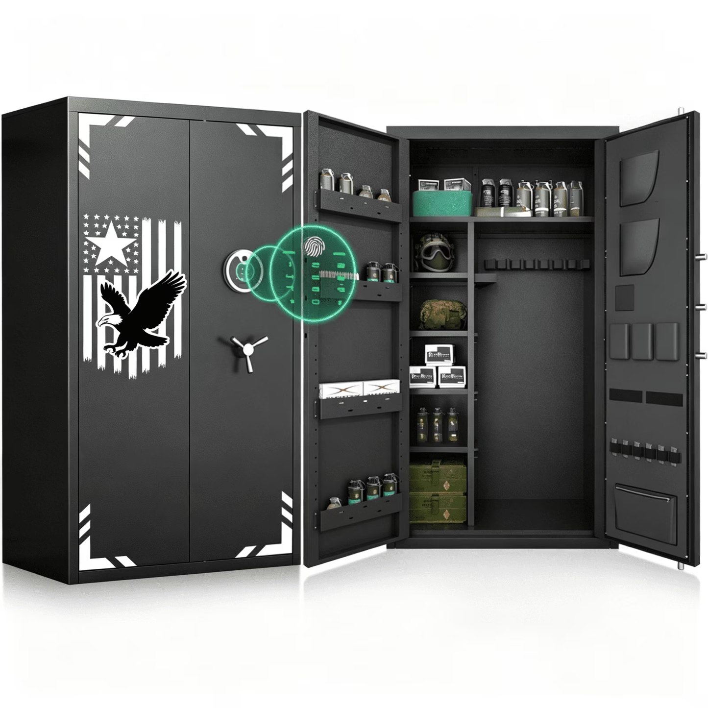 OME-AKG3-138EW Large Fingerprint Gun Safe for Gun Pistols with LCD Keypad & Gun Rack, Unassembled Long Gun Cabinet for Shotguns with Mute Function & Dual Alarm