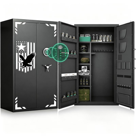 OME-AKG3-138EW Large Fingerprint Gun Safe for Gun Pistols with LCD Keypad & Gun Rack, Unassembled Long Gun Cabinet for Shotguns with Mute Function & Dual Alarm