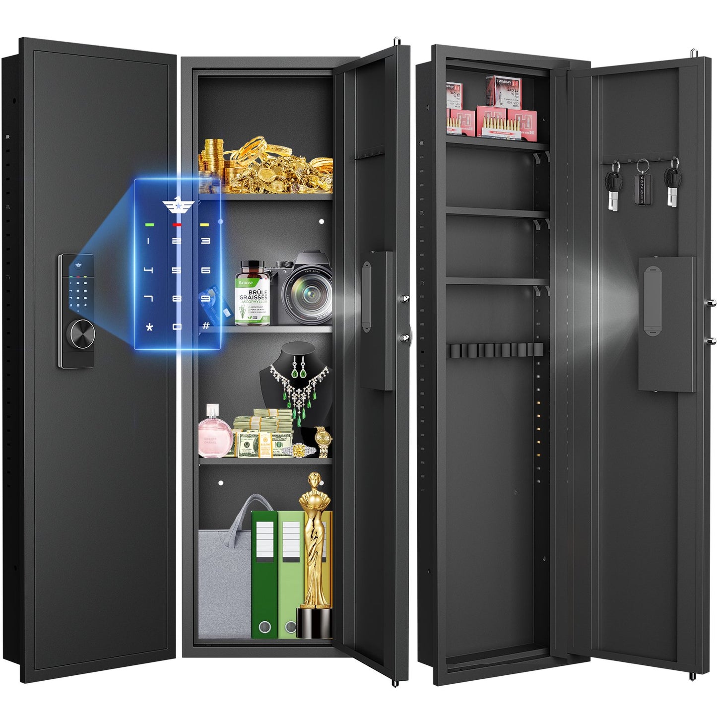KAVEY-2411-Wall Gun Safe, Digital Wall Safe Between the Studs with Dual Alarm