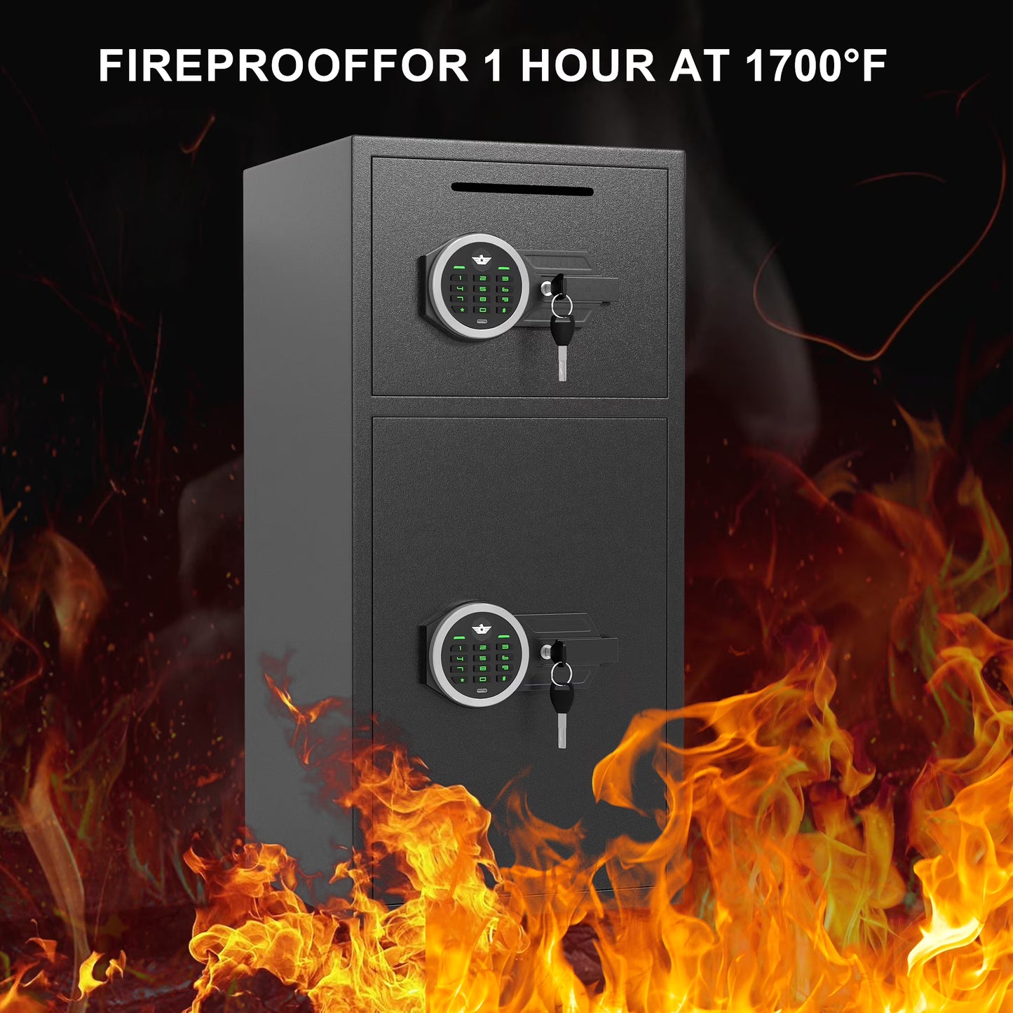 SDI-KM-75D 6.5 Cu ft Home Safe Box - Fireproof Depository Drop Safe with Backlit Keypad&Alarm System for Business Home