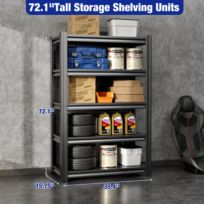 72" H|35.4" W All-Metal Garage Shelving Unit and Storage-Easy Assembly Shelves 5-Tier Rack|Heavy-Duty Adjustable Shelf|Steel Waterproof Rust-Resistant Shelves for Industrial