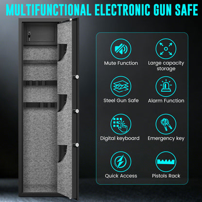 HK-G2Q-145D  5-8 Gun Safe with Digital Lock and Dual Alarm System, 57" Tall Large Cabinet with Inner Box and Removable Gun Slot for Pistols Shotguns