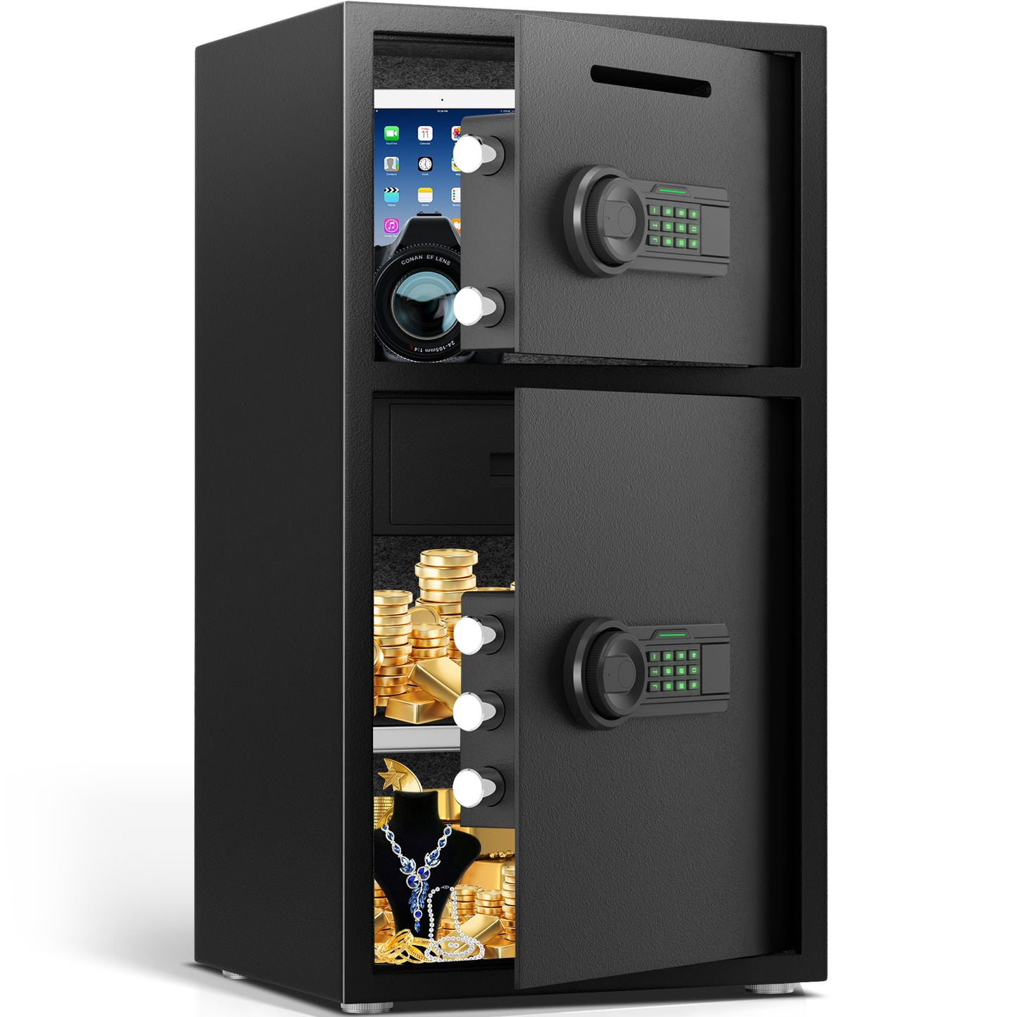 Kavey KO-70D 6.0 Cu ft Safe Box, Steel Security Safes with Jewelry Drawer Room & Hooks, Home Safe with Dual Alarm & Mute Function, Money Safe with Adjustable Shelf for Documents and Valuables