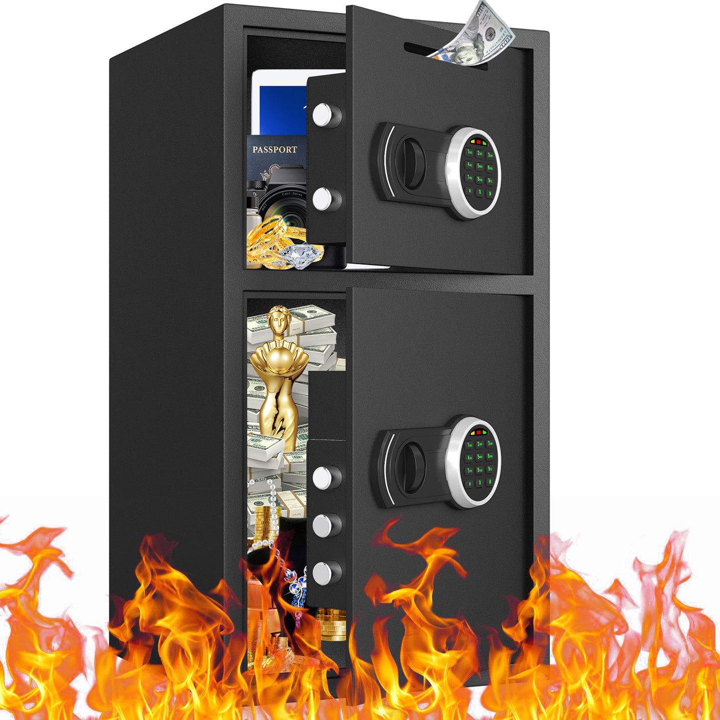 Double-door Coin-operated large Safe,Fireproof and Waterproof Digital Security Safe,4.5 Cubic Feet Safe Box for Home,Office and Hotel