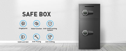 OME KL-65W 6.0 Cu ft Large Safe Box Fireproof Waterproof,with LED Light fire proof safe for home documents,Fingerprint password personal Safes with Deposit Slot & Dual Alarm System
