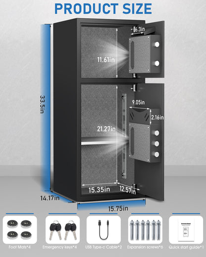 OME KM-85 7.0 Cub Extra Large Safe Box, Home Safe with Backlit Keypad & Deposit Slot, Home Safe with Dual Alarm Sytem & Mute Mode, Drop Slot Safe Home Valuables