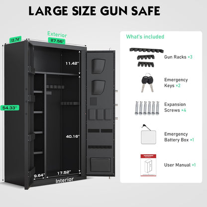 OME AKG3-132W 30-40 Large Gun Safe, Fingerprint Gun Safe for Gun Pistols with LCD Keypad & Gun Rack