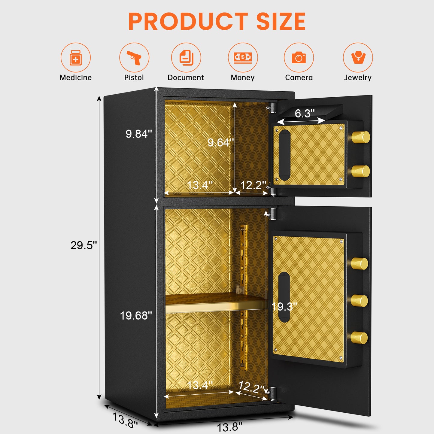 OME K3-75 6.5 Cubic Feet Fireproof Drop Large Safe with Quick Access Slot, Anti-Theft Business Security Waterproof Safe with Digital Lock and Dual Alarm, Large Depository Safe for Money Valuables