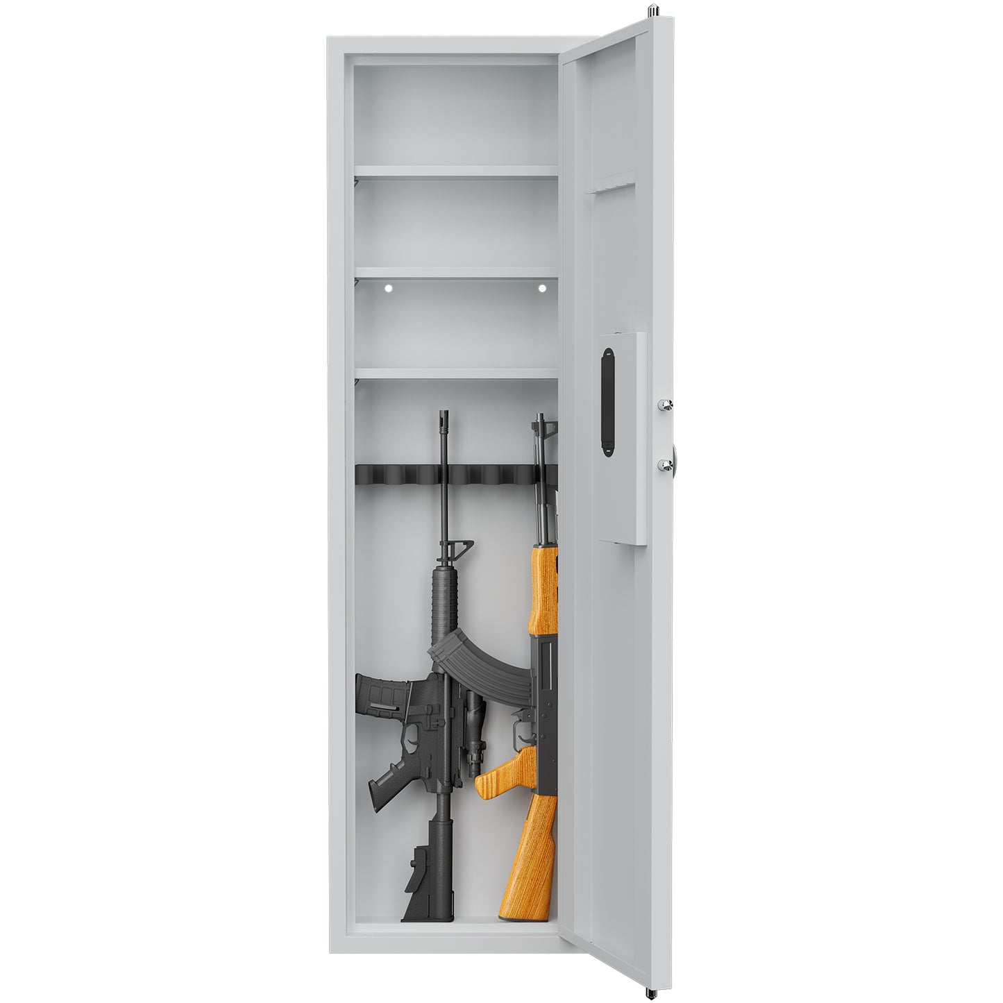 Fingerprint Touch Panel In-Wall Safe,Hidden Wall Gun Safe for Rifles and Pistols with Adjustable Shelves,Assembled Storege Gun Safe for Firearm and Valuables (White-Fingerprint)