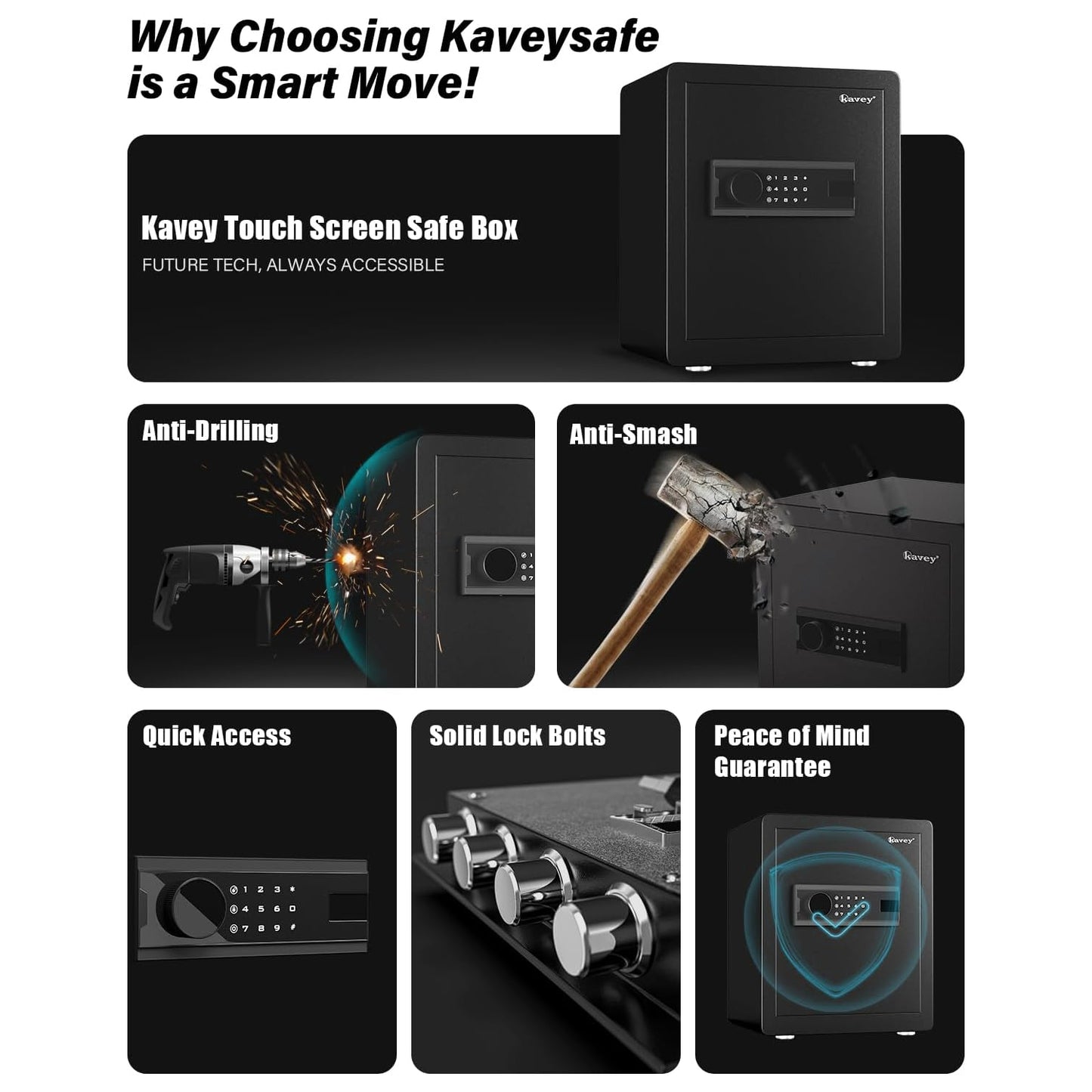 KAV KV-45 2.0 Cub Safe Box, Digital Home Safe with Two Removable & Adjustable Shelf, Safe for Home with Mute Mode & Dual Alarm, Money Safe Box with 4 Solid Living Bolts and Velvet Interior