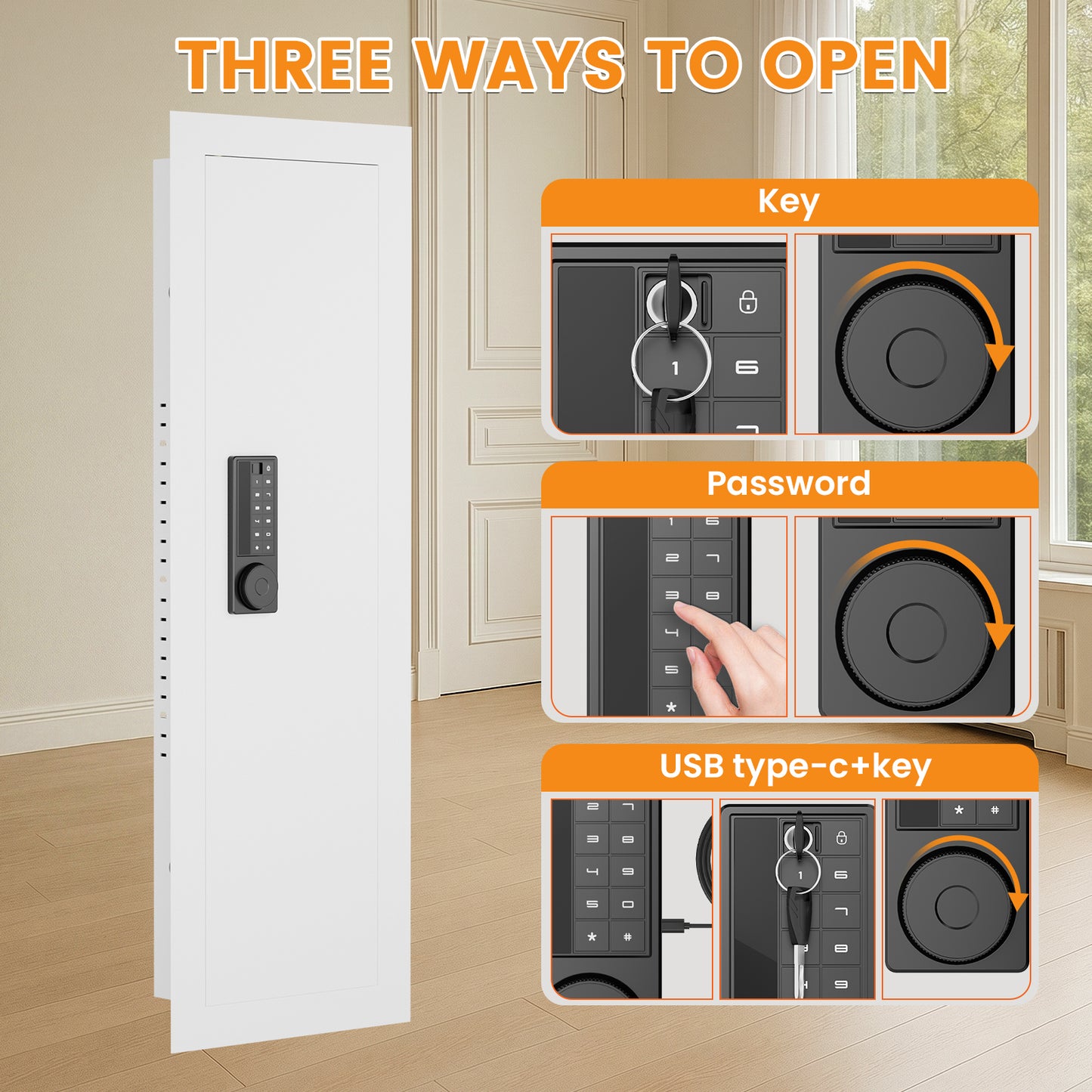 KAV-K2V-120BD Kavey 47.24" Wall Safe, Digital Wall Gun Safe Between the Studs with Dual Alarm ＆ Mute Mode, Hidden Wall Safe with Adjustable Shelve, Magnetic Support & Key Hook