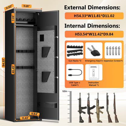 KAV-GKM-138W- 5-7 Gun Safe, Biometric Fingerprint Gun Safe for Pistols and Shotguns, Long Gun Cabinet with Adjustable Gun Rack, Removable Shelf and Pistol Bags