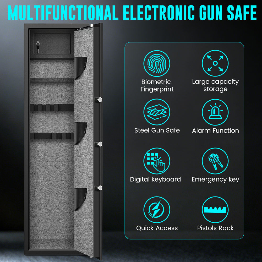 HK-G2Q-145W 5-8 Gun Safe with Fingerprint Lock and Dual Alarm , 57" Tall Large Cabinet with Inner Box and Removable Shelf No Assembly