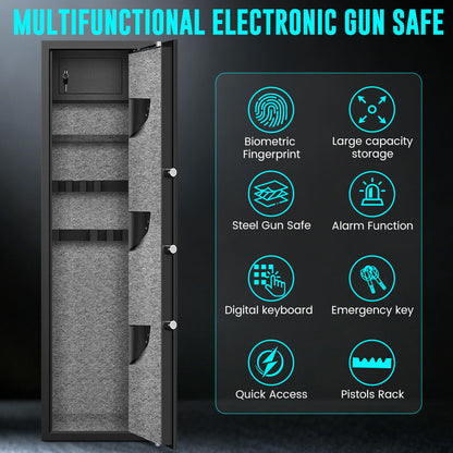 HK-G2Q-145W 5-8 Gun Safe with Fingerprint Lock and Dual Alarm , 57" Tall Large Cabinet with Inner Box and Removable Shelf No Assembly