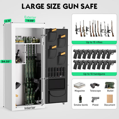 OME G6S-138BD 15-20 Large Gun Safe, Already Assembled Digital Gun Safe for Rifles and Pistols with Removable Pegboard & 6 Hooks, Gun Safes & Cabinets with Door Organizers & 3 Gun Raks, Rifle Safe for Home (White)