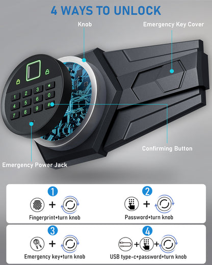 HK-KL-65W 6.0 Cu.ft. Large Safe Box with LED Light, Fingerprint Password Personal Safes with Deposit Slot & Dual Alarm System, Security Box for Valuables