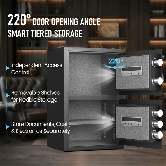 HK YK03-55 Pacriond 4.5 Cub Digital Safe Box with Key Hook & Adjustable Shelves, High Security Cabinet with Dual Alarm System & Mute Mode for Home Office Storage