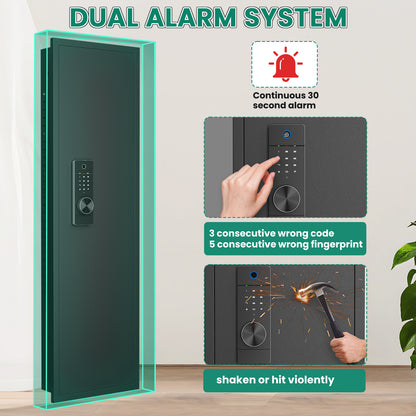 HK KW-135HW 53.15" Wall Safe Fingerprint Lock, Hidden Wall Safe with Dual Alarm & Mute Function, In Wall Safe with Removable Shelves and Magnetic Slot